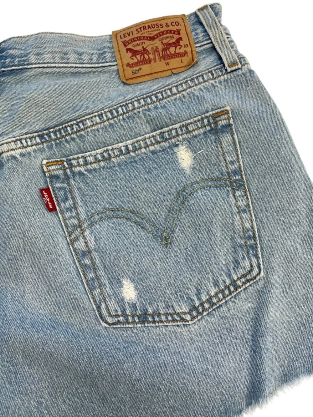 Levi's‎ Women's Blue W30 Distressed Raw Hem Denim High Waist 501 Shorts